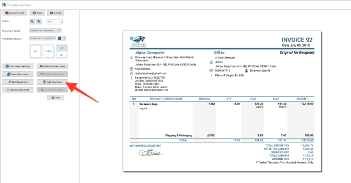 Add a payment with a credit note