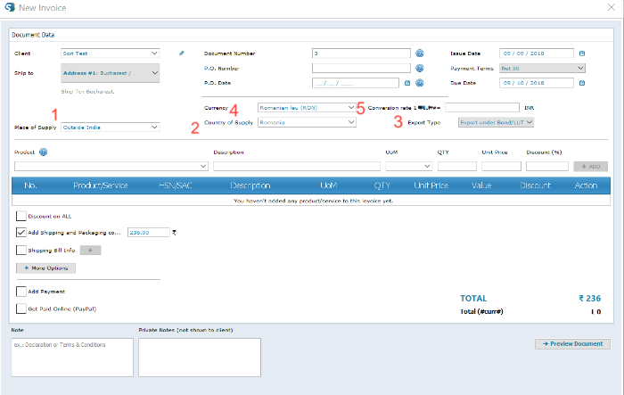 How an export invoice looks