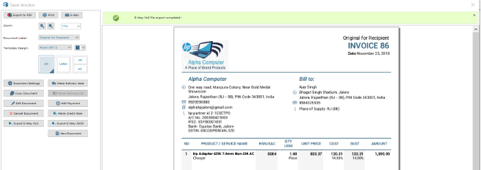 E-way bill file saved