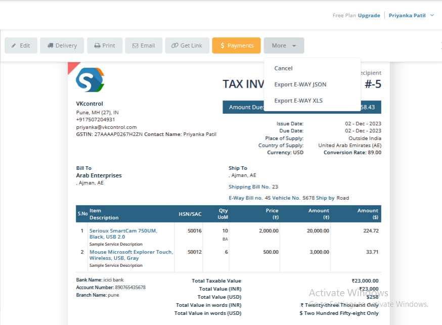 E-way bill select from Sleek Bill